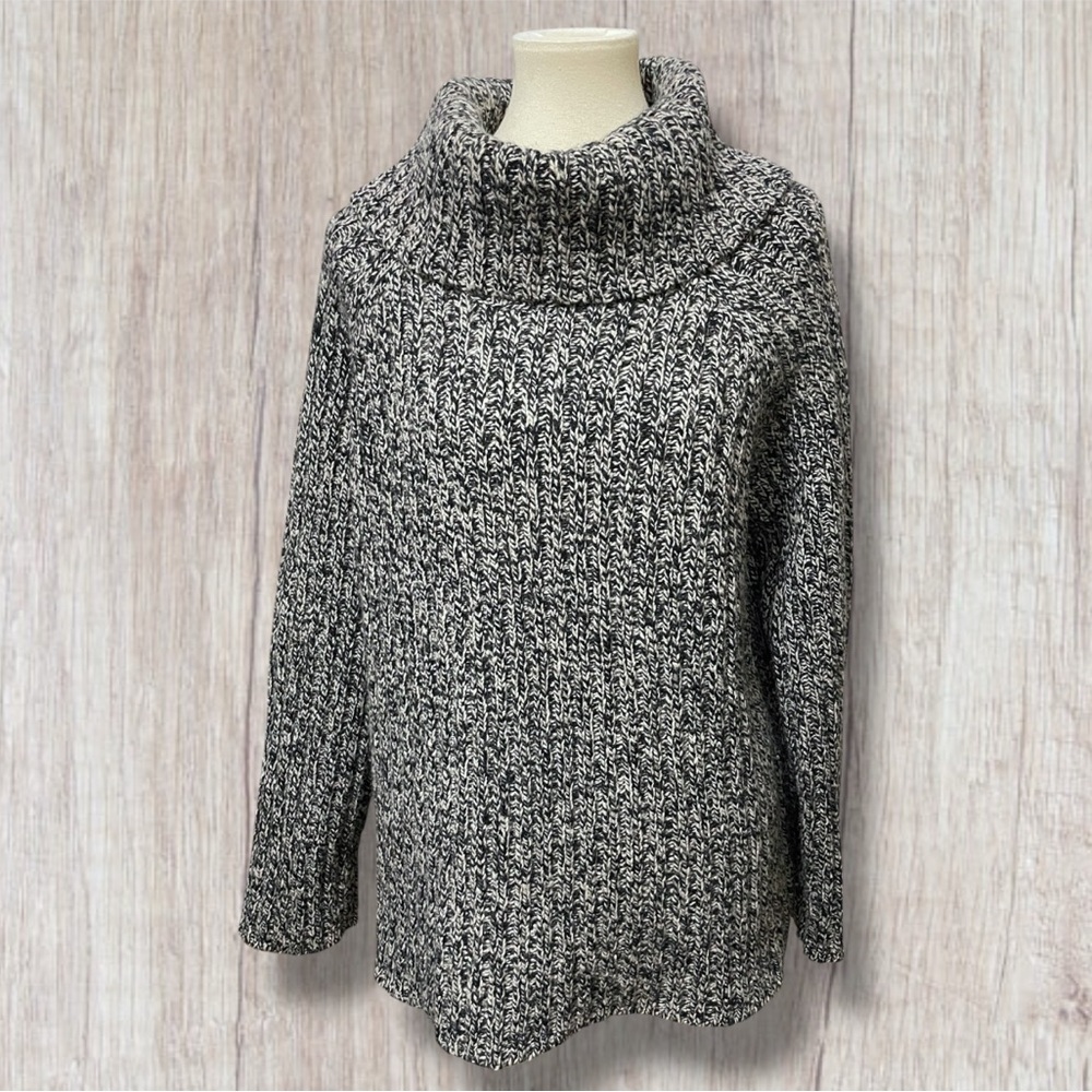 Lauren Ralph Lauren 100% Lambswool Black & White Knit Cowl Pullover Sweater XL